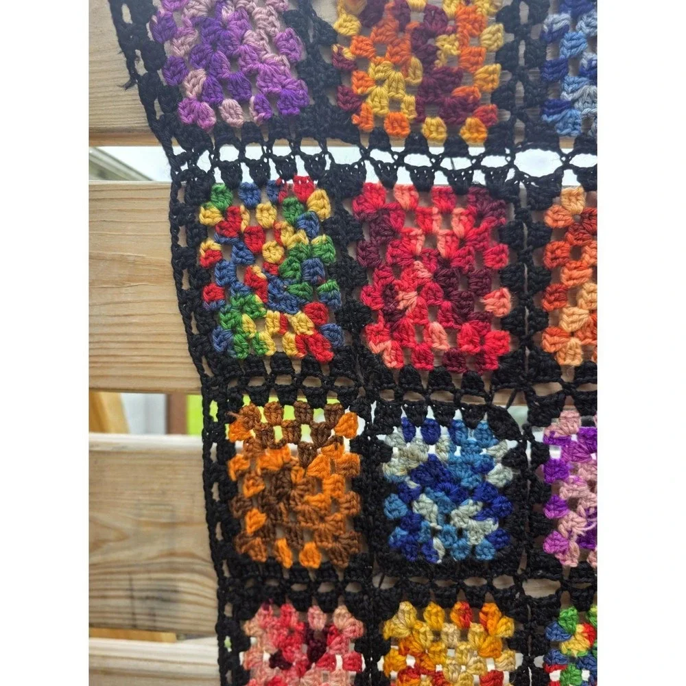 Vintage Hand Crocheted Granny Square Afghan Throw Cottagecore Multicolor 31x56